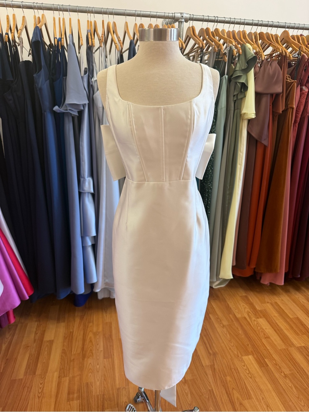 Alfred Sung Ivory Midi LWD with Back Bow - Picture 3 of 4